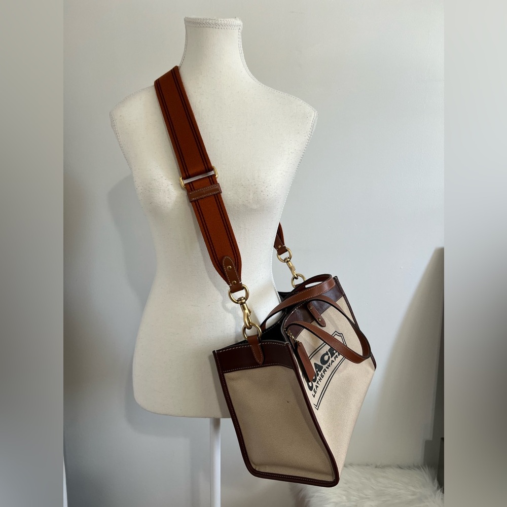 Coach Canvas Tote with Brown Leather Trim - Picture 10 of 16